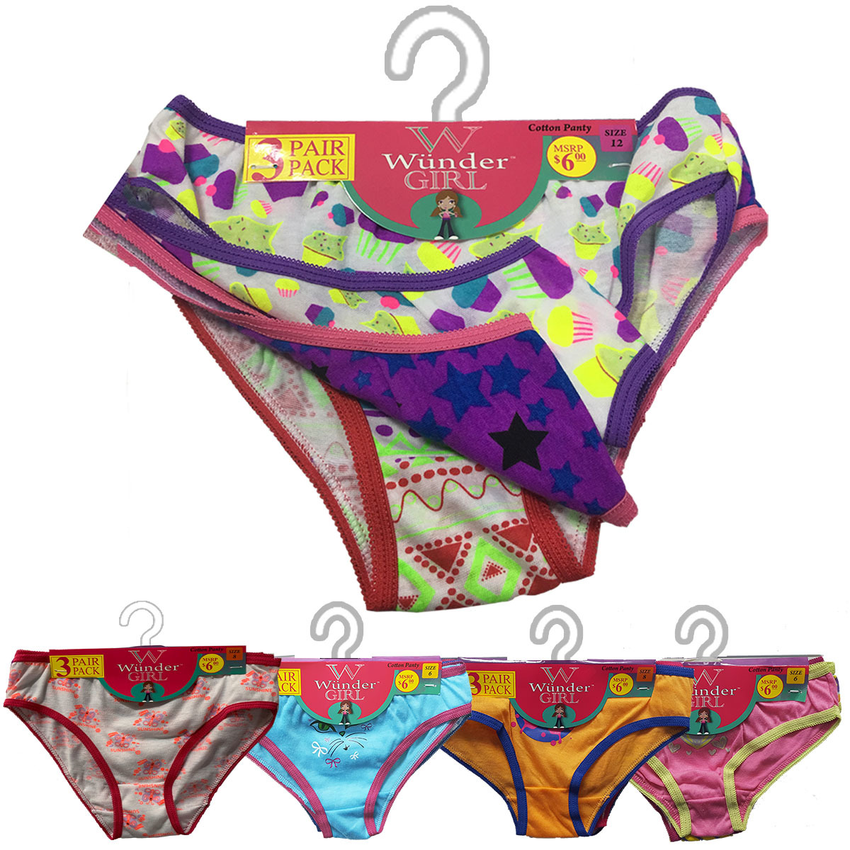 36 Wholesale Girls Cotton Blend Assorted Printed Underwear Size 8 - at 