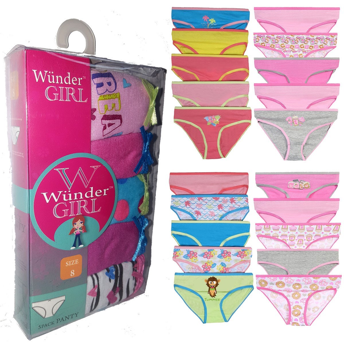 Girls' Cotton Panties - Assorted Print, 5 Pack, Size 4-14