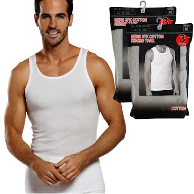 Men's Ribbed Tanks - White, 2X, 3 Pack