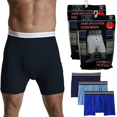 Men's Cotton Boxer Briefs - Blue Mix, Medium, 3 Pack