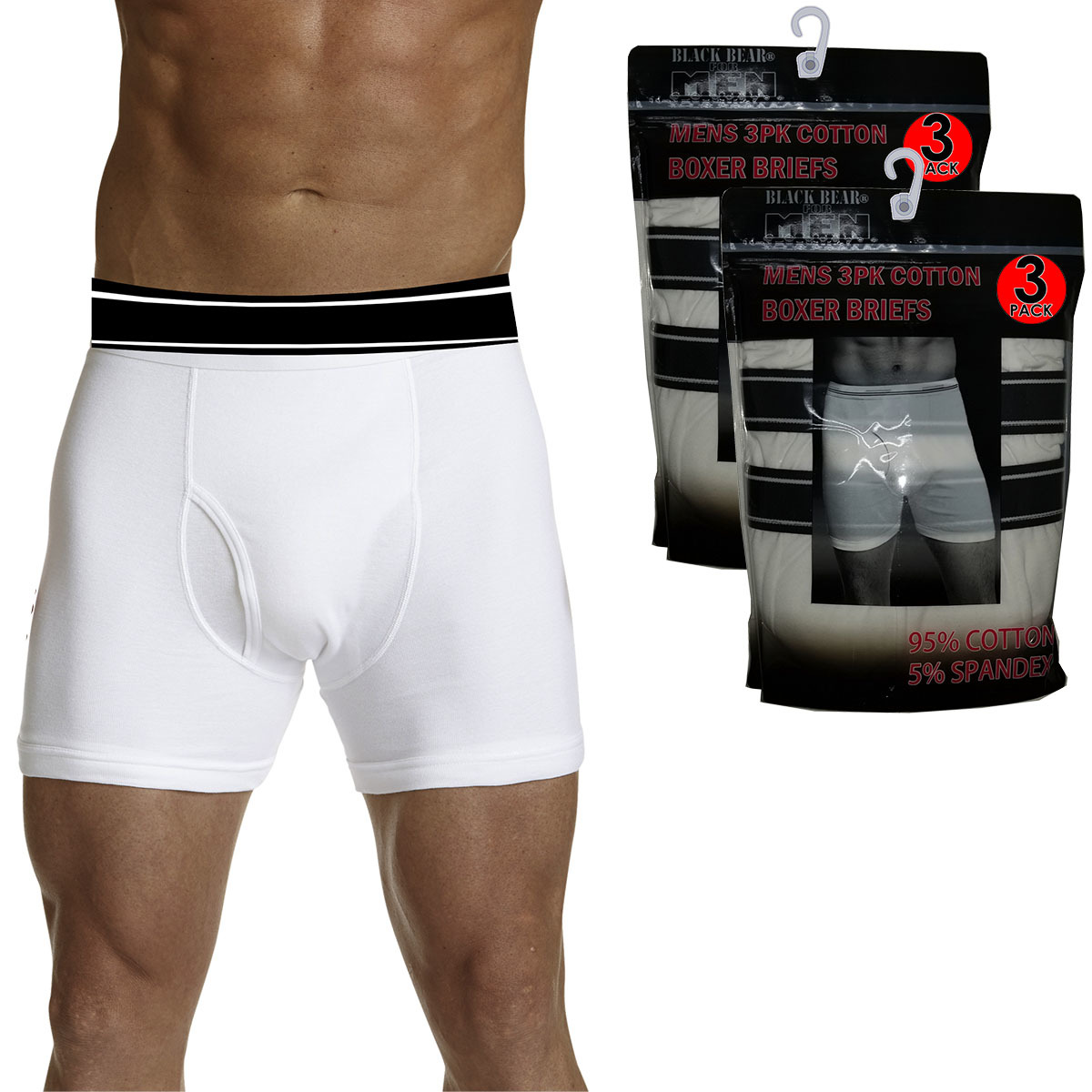 Wholesale Men's Cotton Knit Boxer Briefs White, S, 3 Pack (SKU