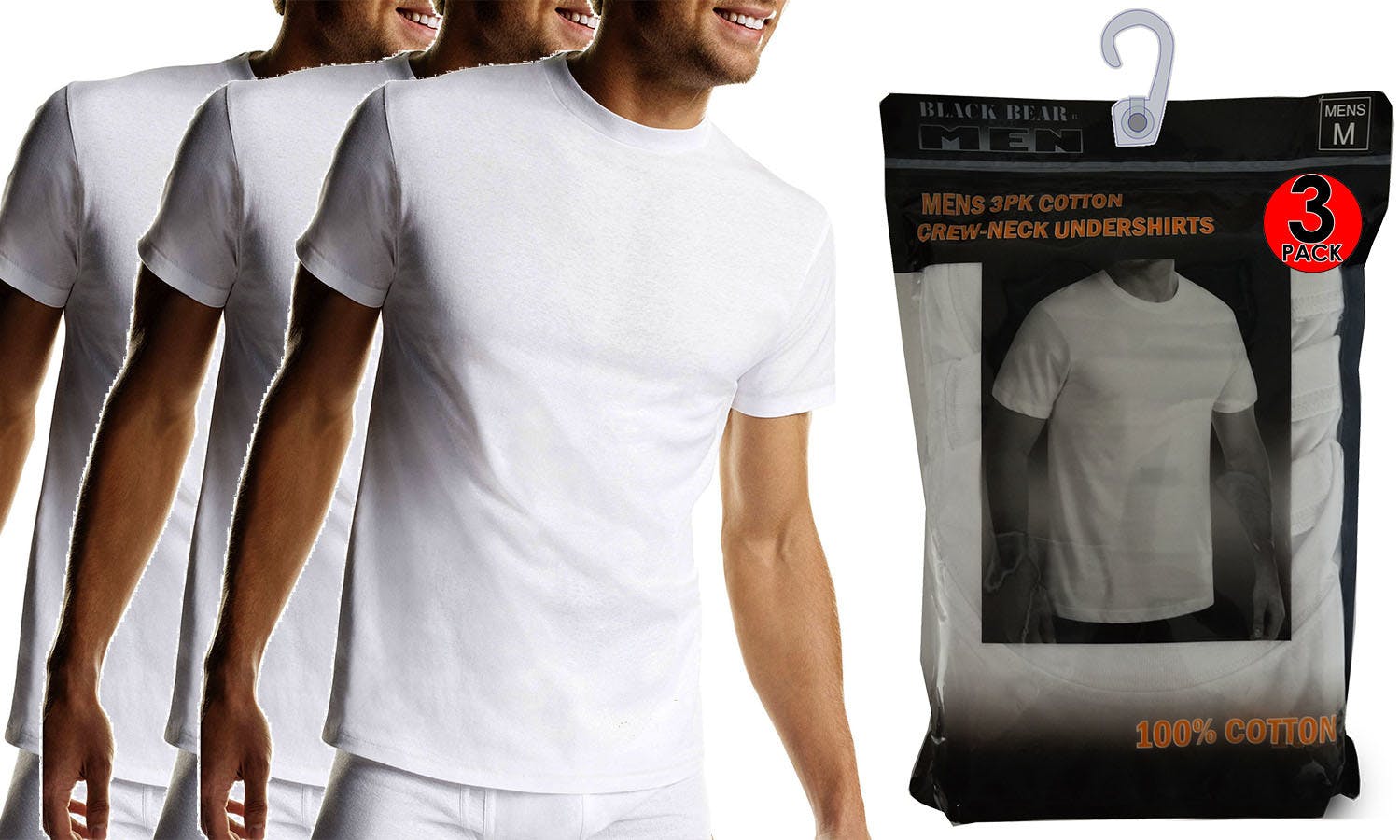 Wholesale Men's 3 Pack Crew Neck Undershirts White L (SKU 2345552