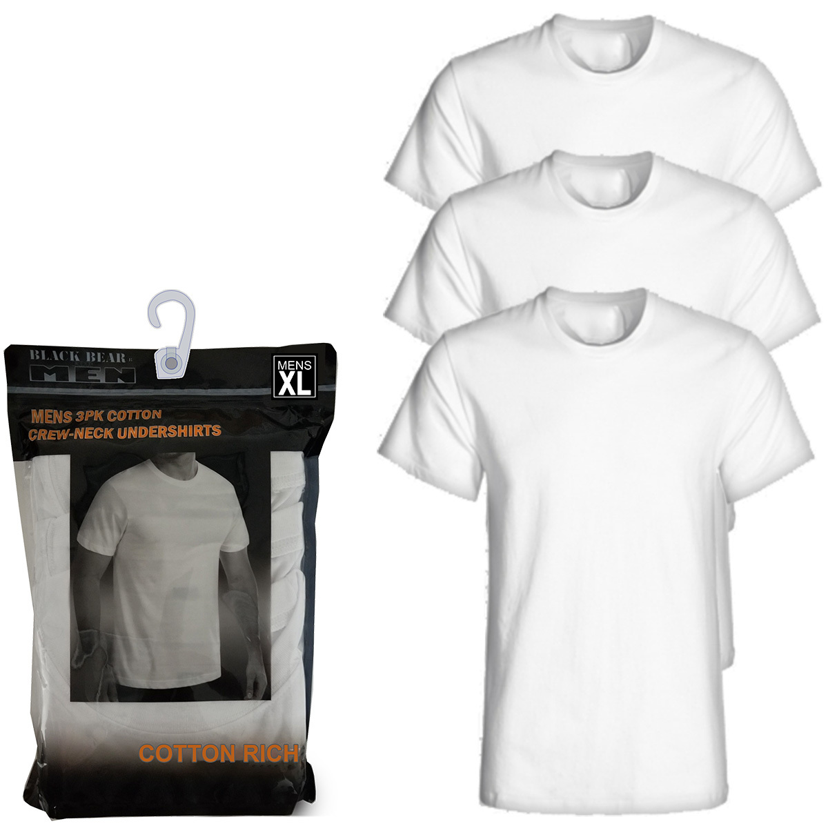 Bulk Men's White Crew Neck Undershirts, XL, 3 Pack