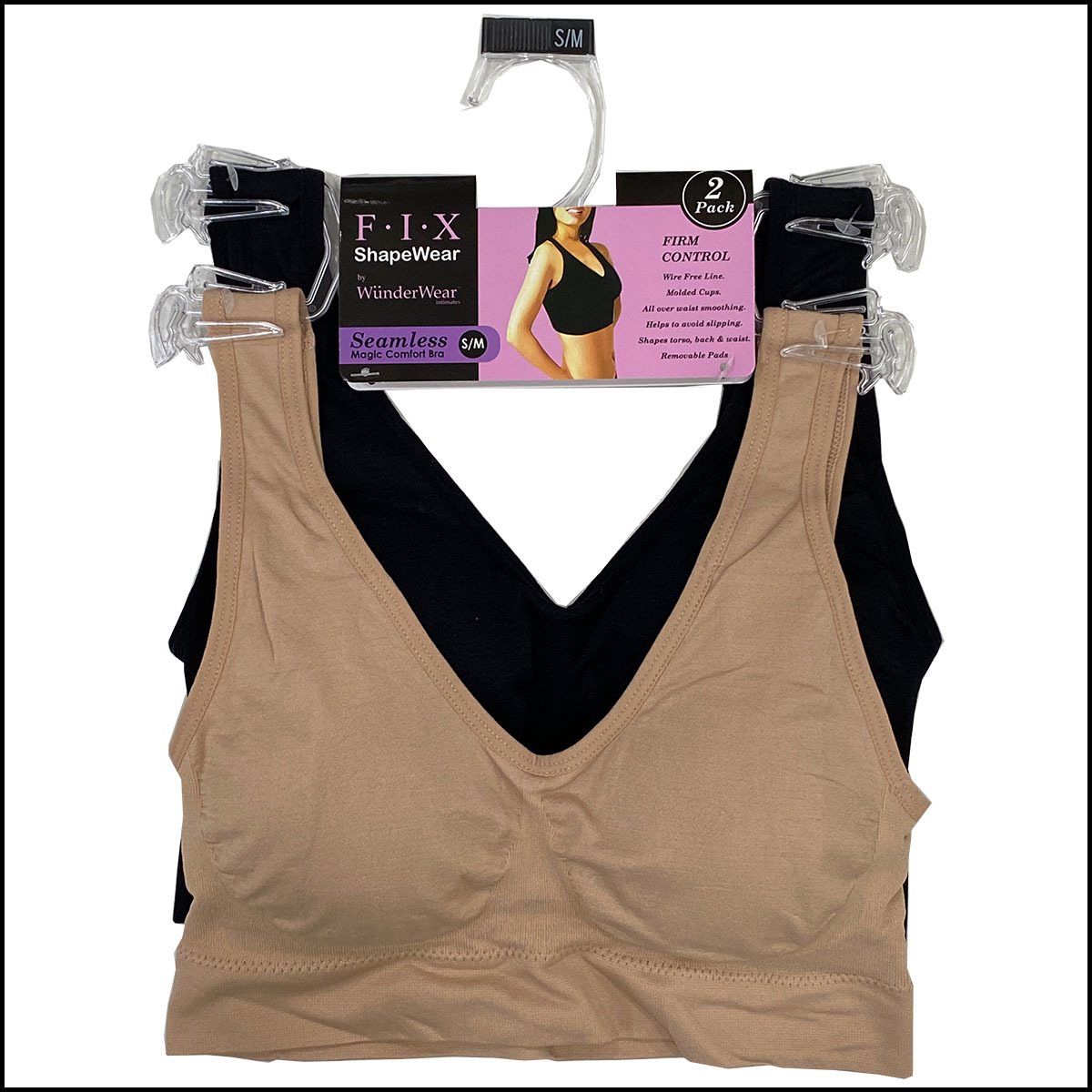 Bulk Women's Seamless Comfort Bras, 2 Pack, Nude/Black