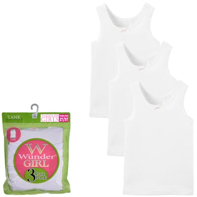 Toddler Cotton Girls' Tanks - White, 2T-3T, 3 Pack