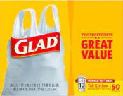 Glad Tall Kitchen Handle-Tie Trash Bags, 13 gal