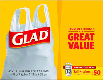 Glad Tall Kitchen Handle-Tie Trash Bags, 13 gal