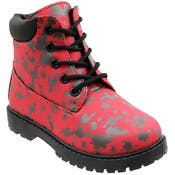 Girls' Boots - 11-3, Red/Silver Splatter, Lace Up