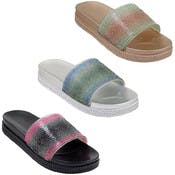 Women's Platform Ombre Rhinestone Slides - 3 Colors, Sizes 6-10