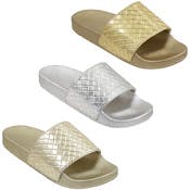 Women's Embossed Slides - 3 Metallic Colors, Sizes 6-10