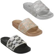 Women's Rhinestone Slides - Checkered, Size 6-10