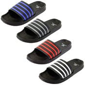 Men's Stripe Slides - 4 Assorted Stripes, Sizes 7-12