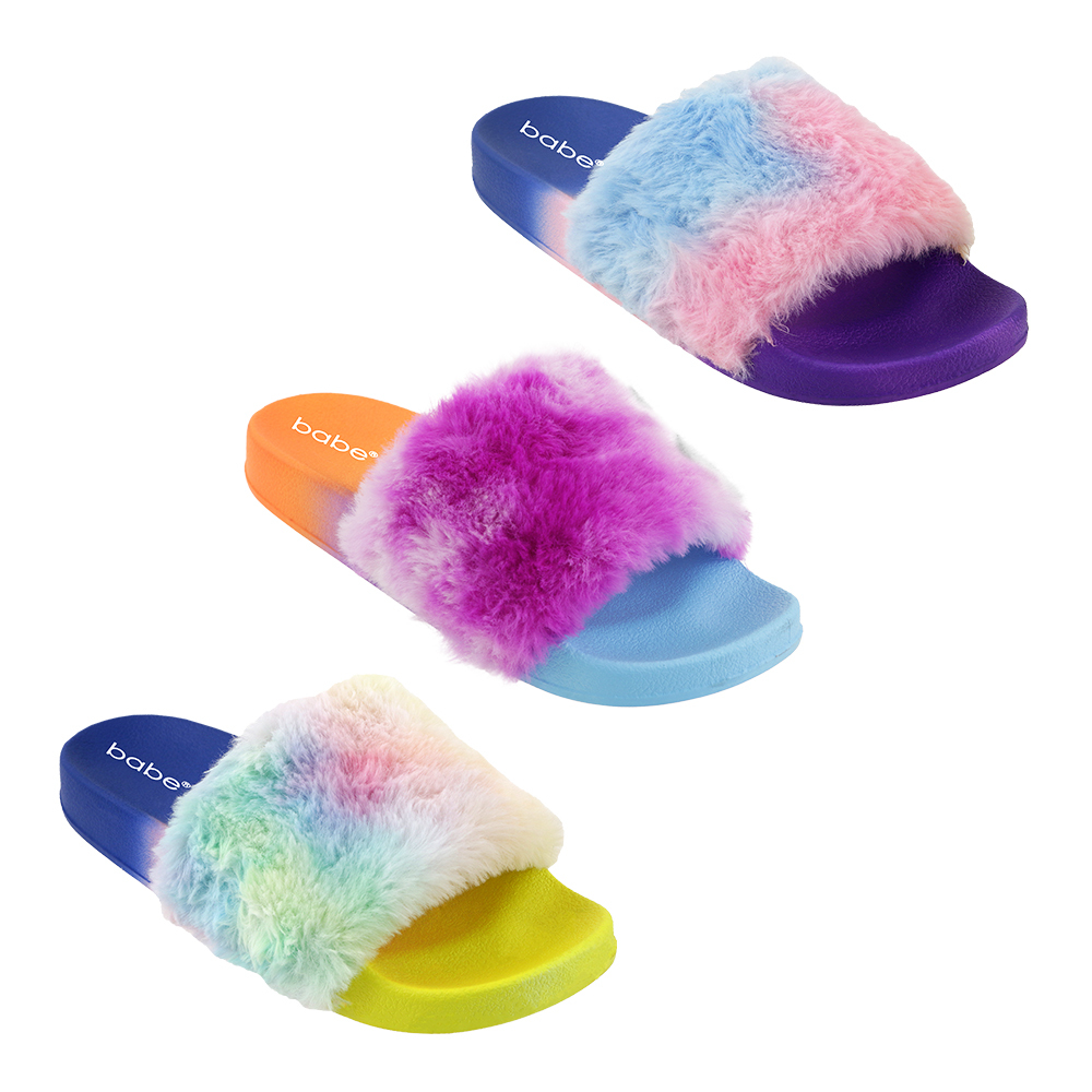 tie dye fur slides