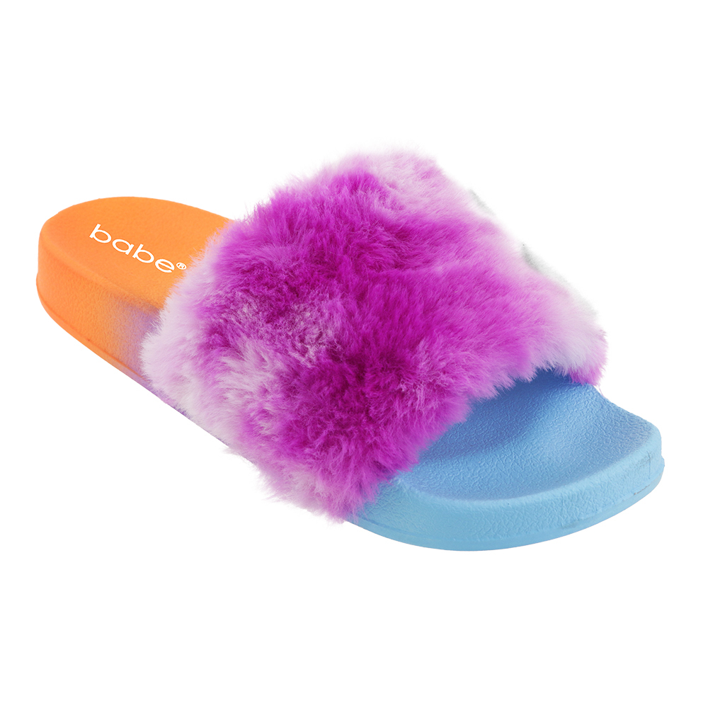 tie dye fur slides