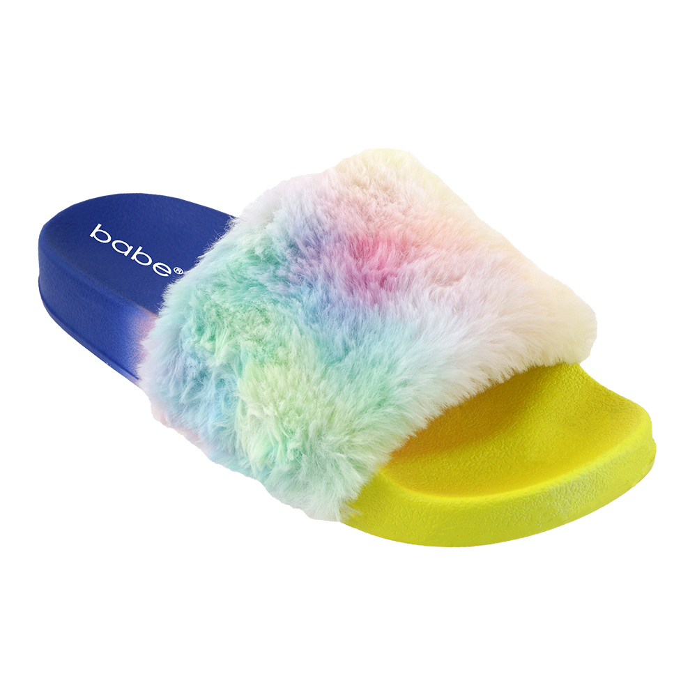 tie dye fur slides