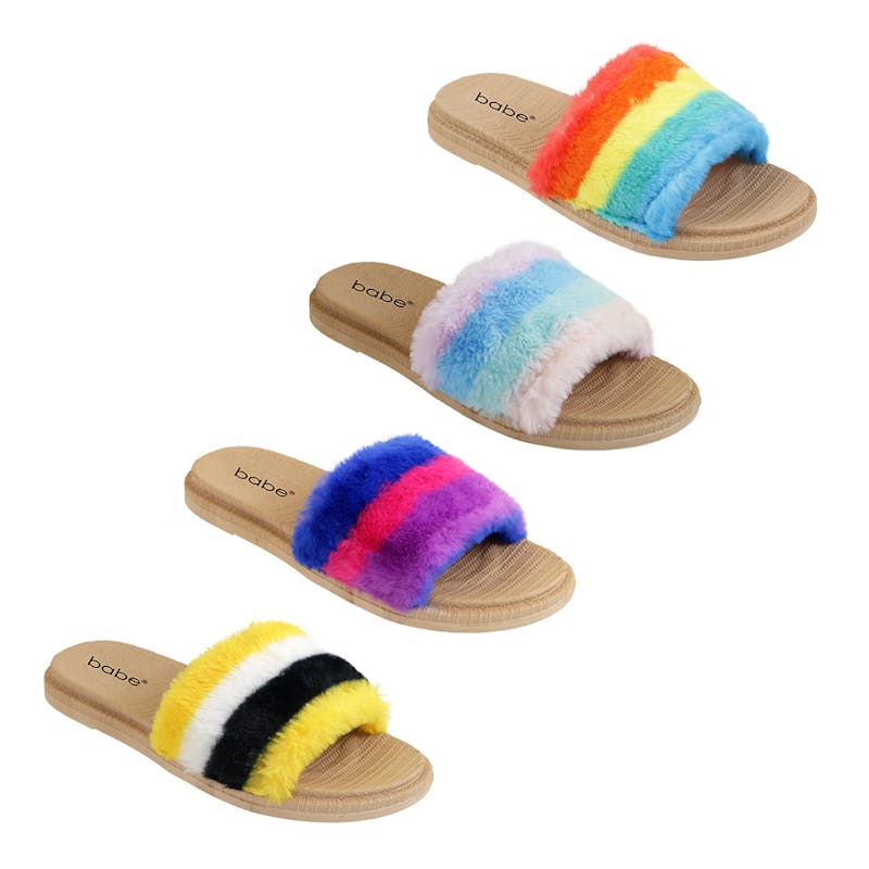 Women's Multicolor Fur Slides