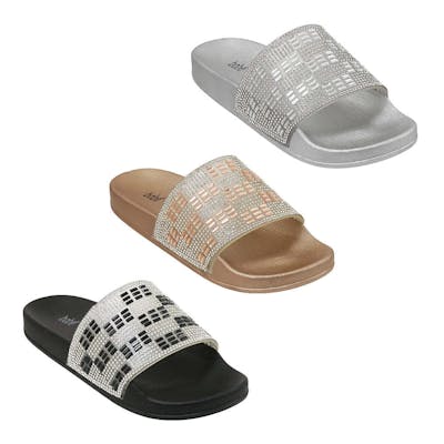 Women's Rhinestone Slides - Checkered, Size 6-10