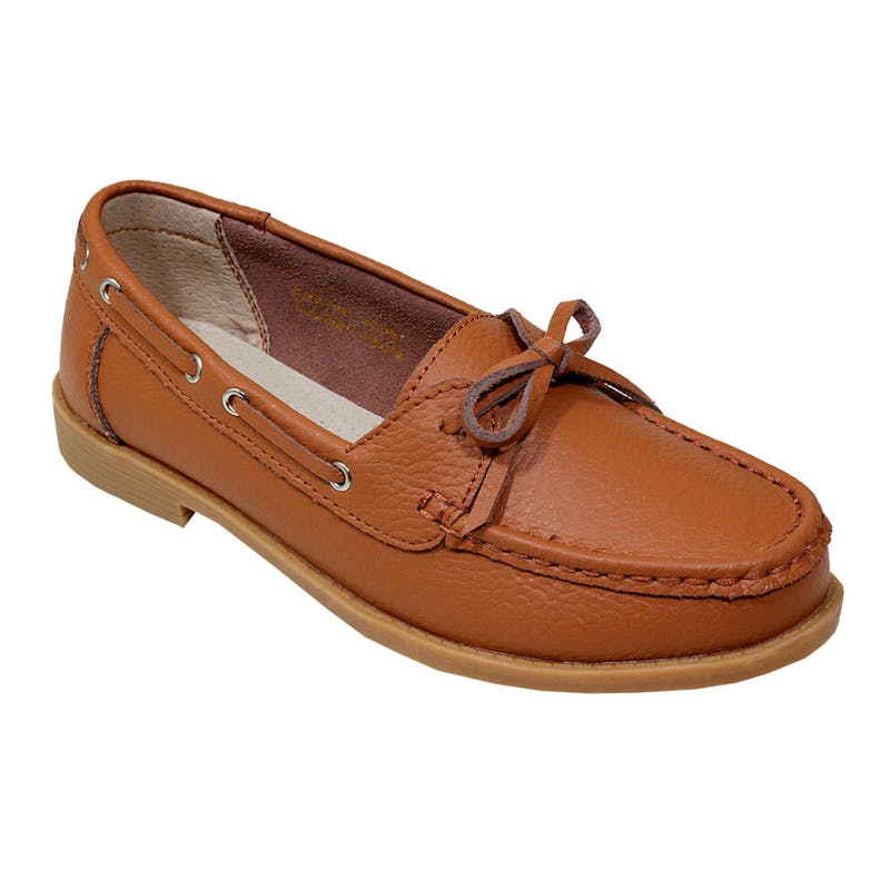 Women's Light Brown Leather Moccasins with Bow