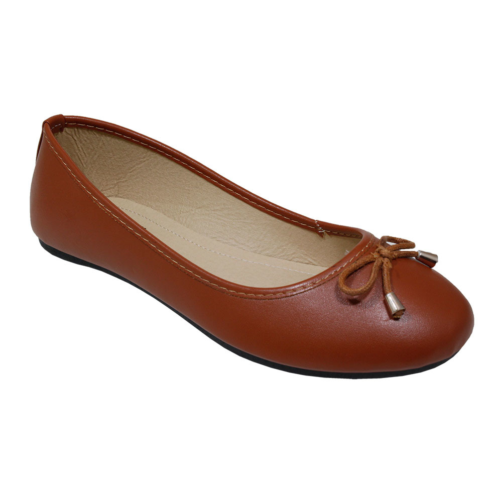 Wholesale Women's Dark Brown Slip On Ballerina Flats with Bow