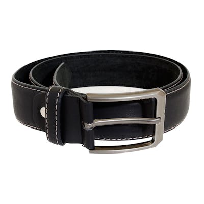 Men's Leather Belts - Black/White Stitching