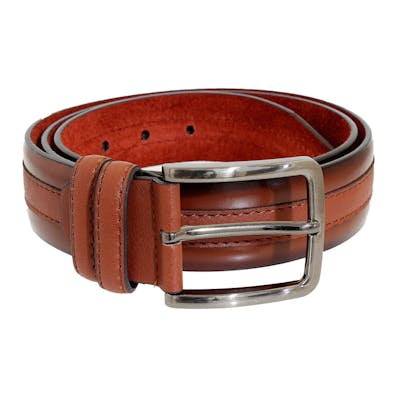 Genuine Leather Belt with Suede Detail - Cognac