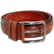 Genuine Leather Belt with Suede Detail - Cognac