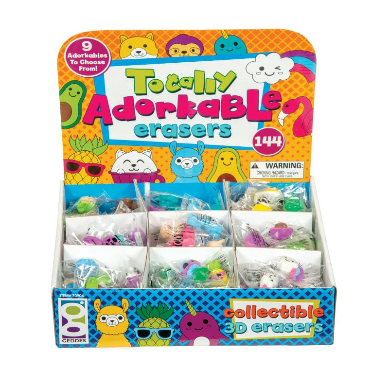 Wholesale Totally Adorkable Erasers in a Display 144 Count (SKU