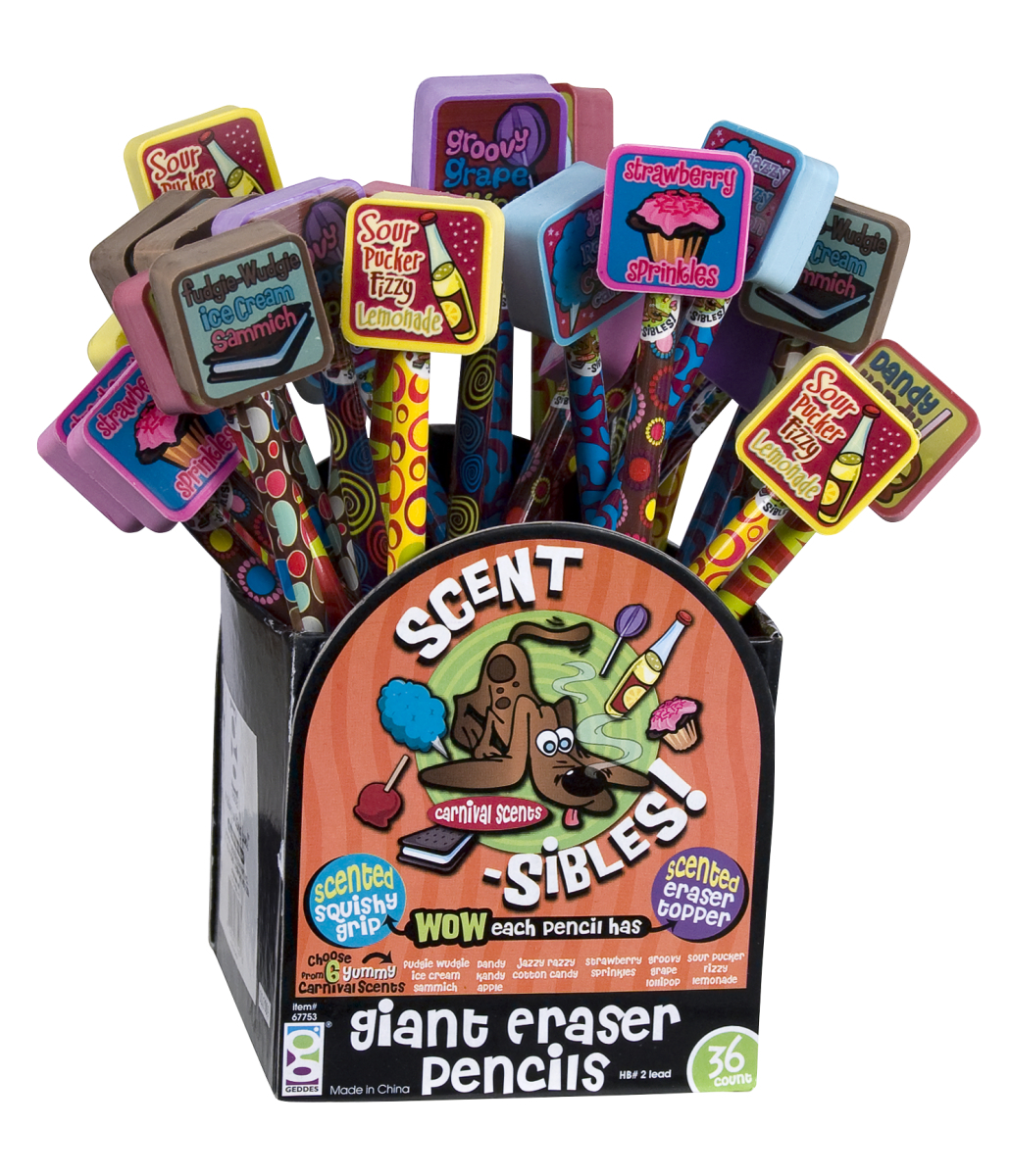 Wholesale 2 Pencils 36 Count, Assorted Scent Erasers, Comfy Grip