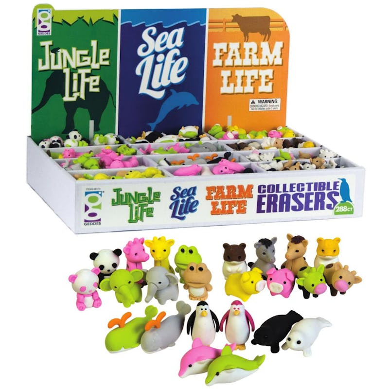 Erasers - 288 Count  Jungle  Sea and Farm Life  Display Included