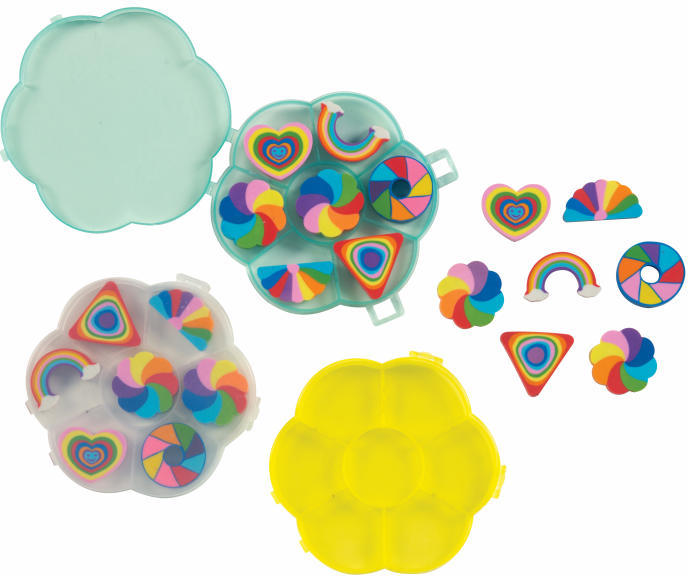 Wholesale Erasers 7 Count, Container Packaged, Rainbow Colors