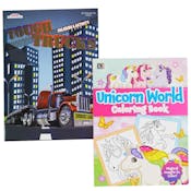 Tough Trucks and Unicorn World Coloring and Activity Books - 80 Pages