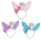 Bunny Ears Headbands with Sequin Bow - 3 Colors