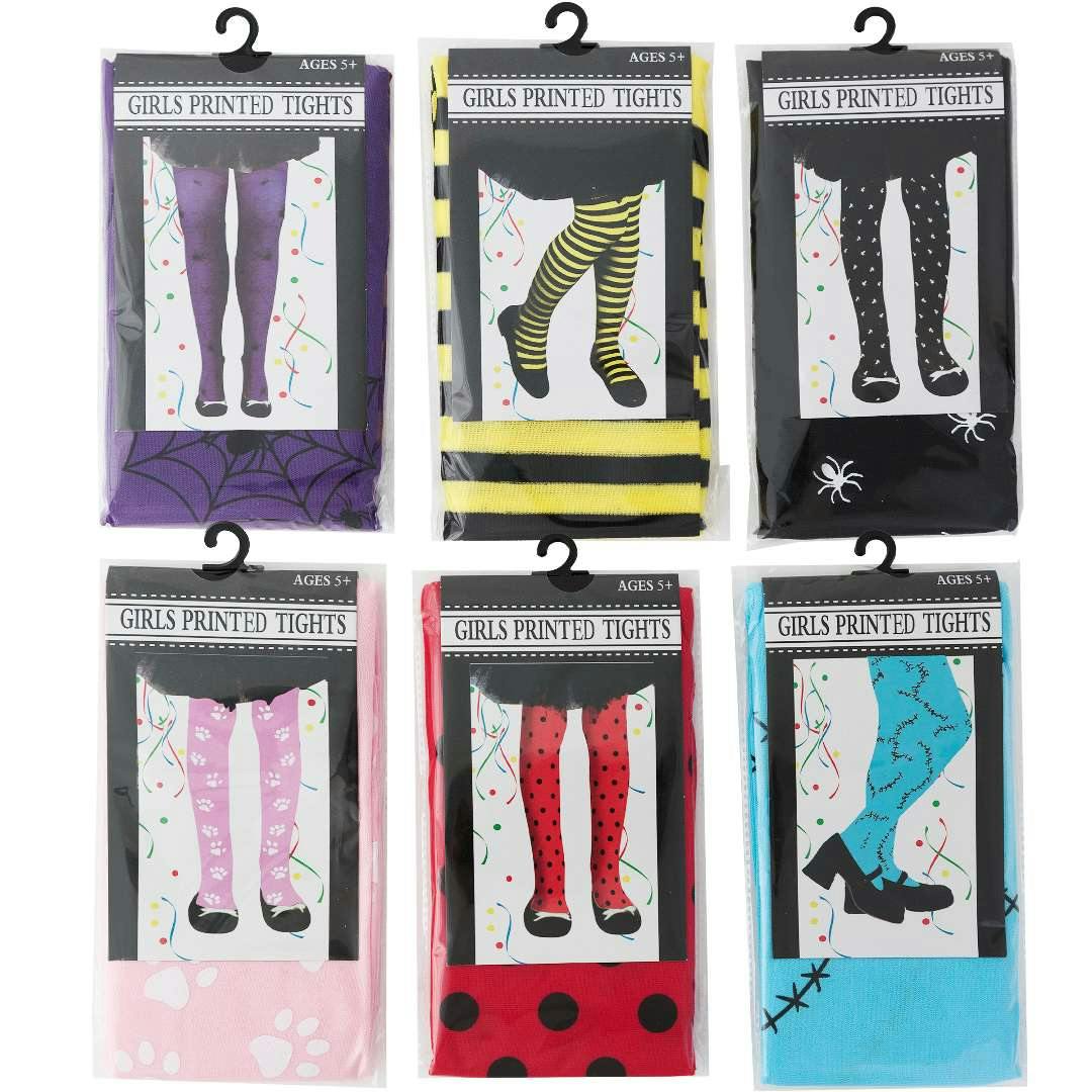 Girls' Printed Halloween Tights - 6 Assorted Designs