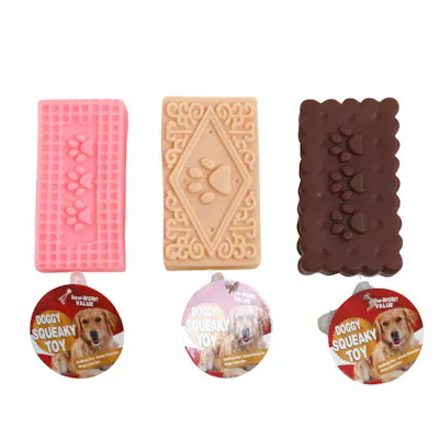 Squeaker Vinyl Dog Toys - Wafer Cookie, Assorted Colors