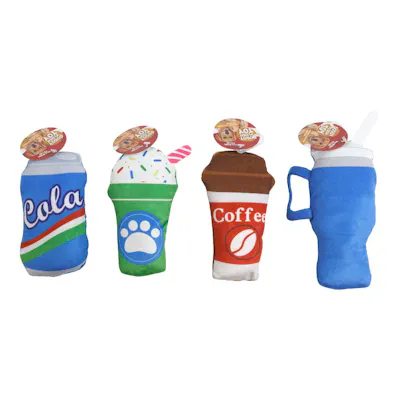 Squeaker Plush Dog Toys - Drink Assortment
