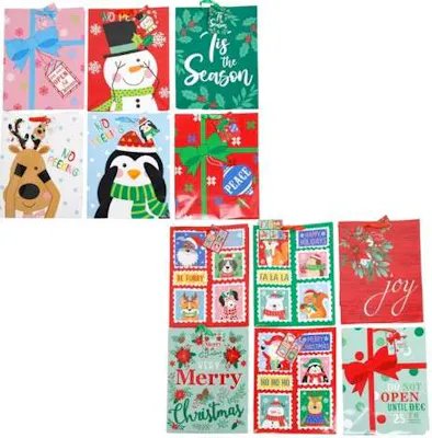 Christmas Bags, Large - 12 Assorted