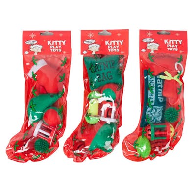Christmas Stocking with Cat Toys, Assorted, 6pc