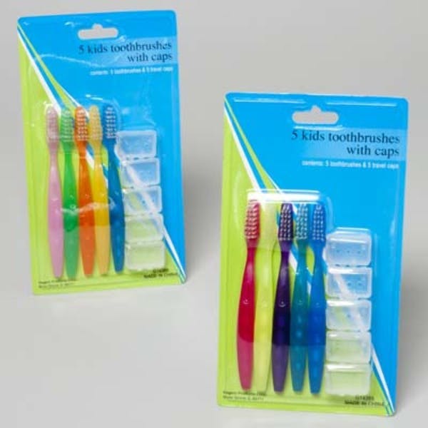 Wholesale Kids Size Toothbrushes with Caps 5Pack (SKU 302222) DollarDays