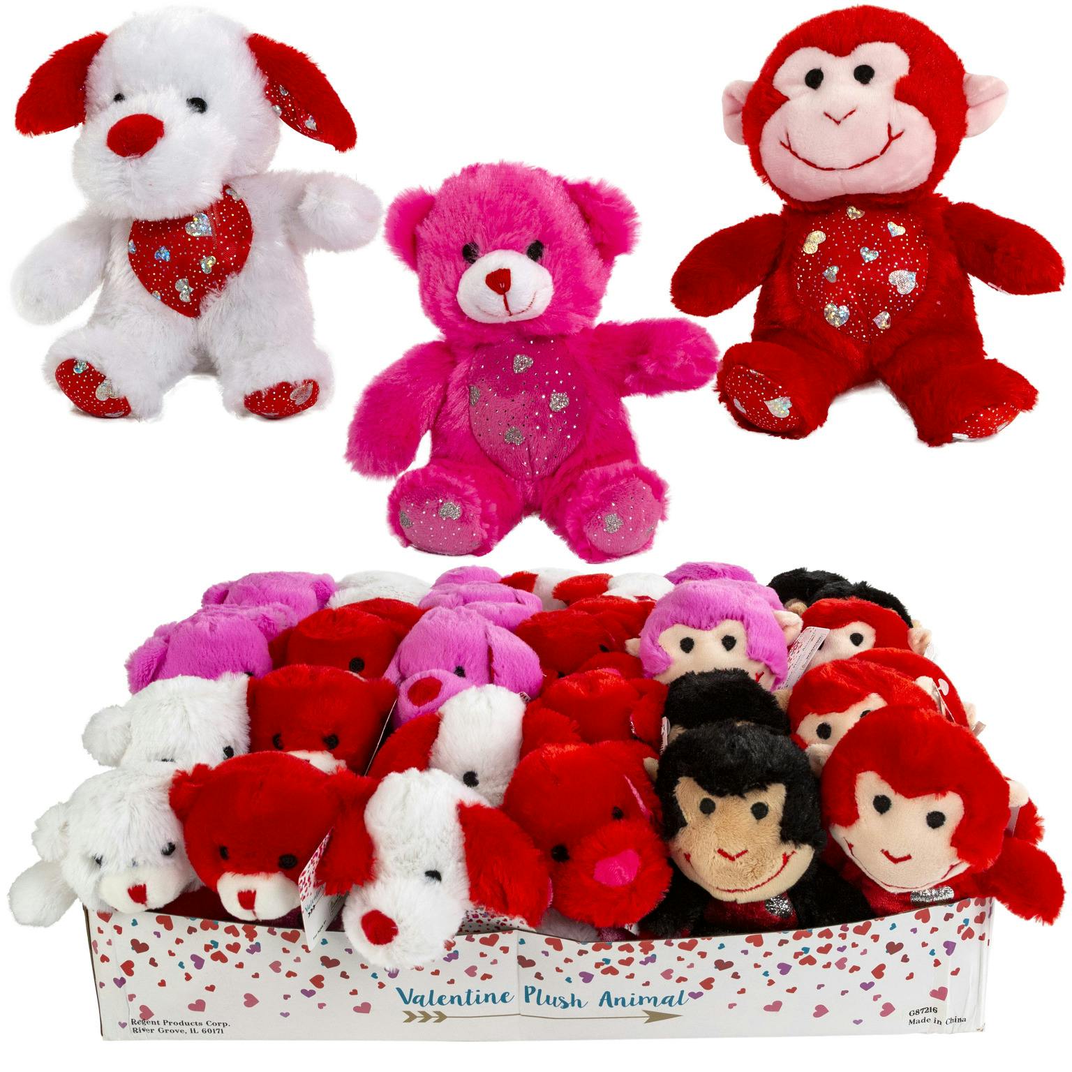 Assorted chimp pdq 36pc dollardays 3style 7in Wholesale 7" Plush Valentine Animals - Assorted (SKU 2343302) DollarDays