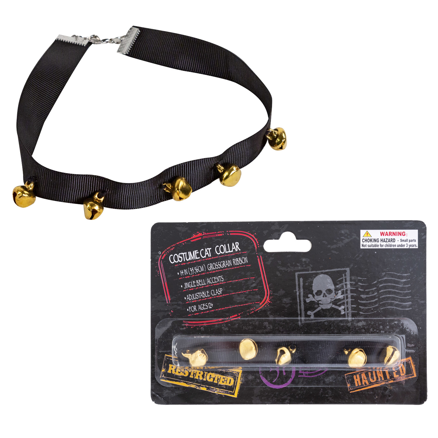 Wholesale Jingle Bell Cat Collar Black Ribbon with Chain Clasp