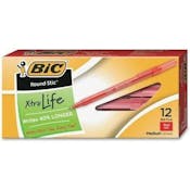 BIC Round Stic Ballpoint Pens - Red, 12 Pack