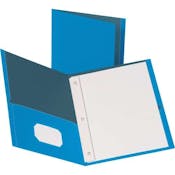 2 Pocket Folder - Blue, Embossed, 3 Prongs, Card Holder