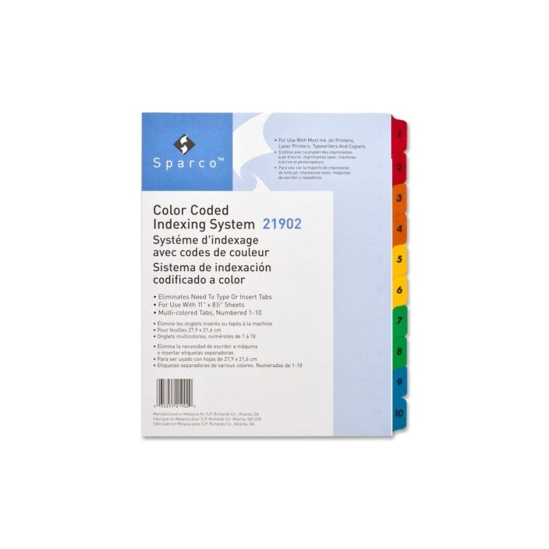 Index Dividers - 10 Tabs  1-10  Multiple Colors