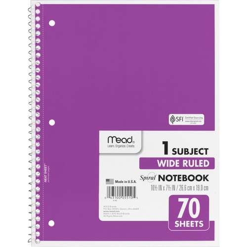 Spiral Notebook 70ct Wide Ruled - Red