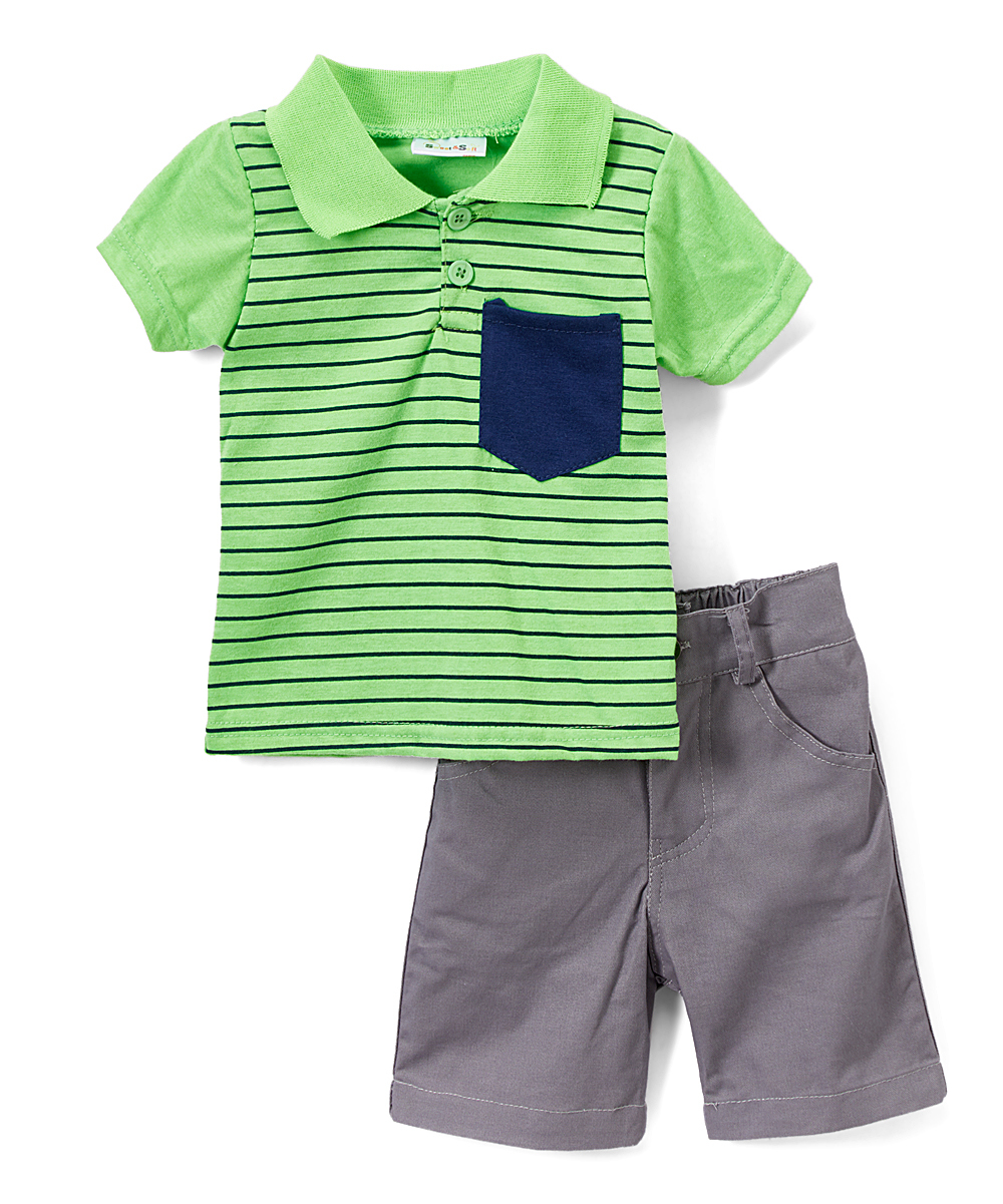 Wholesale Toddler Boys' Twill Shorts Polo Set -Blue/Green, 2T-4T (SKU ...