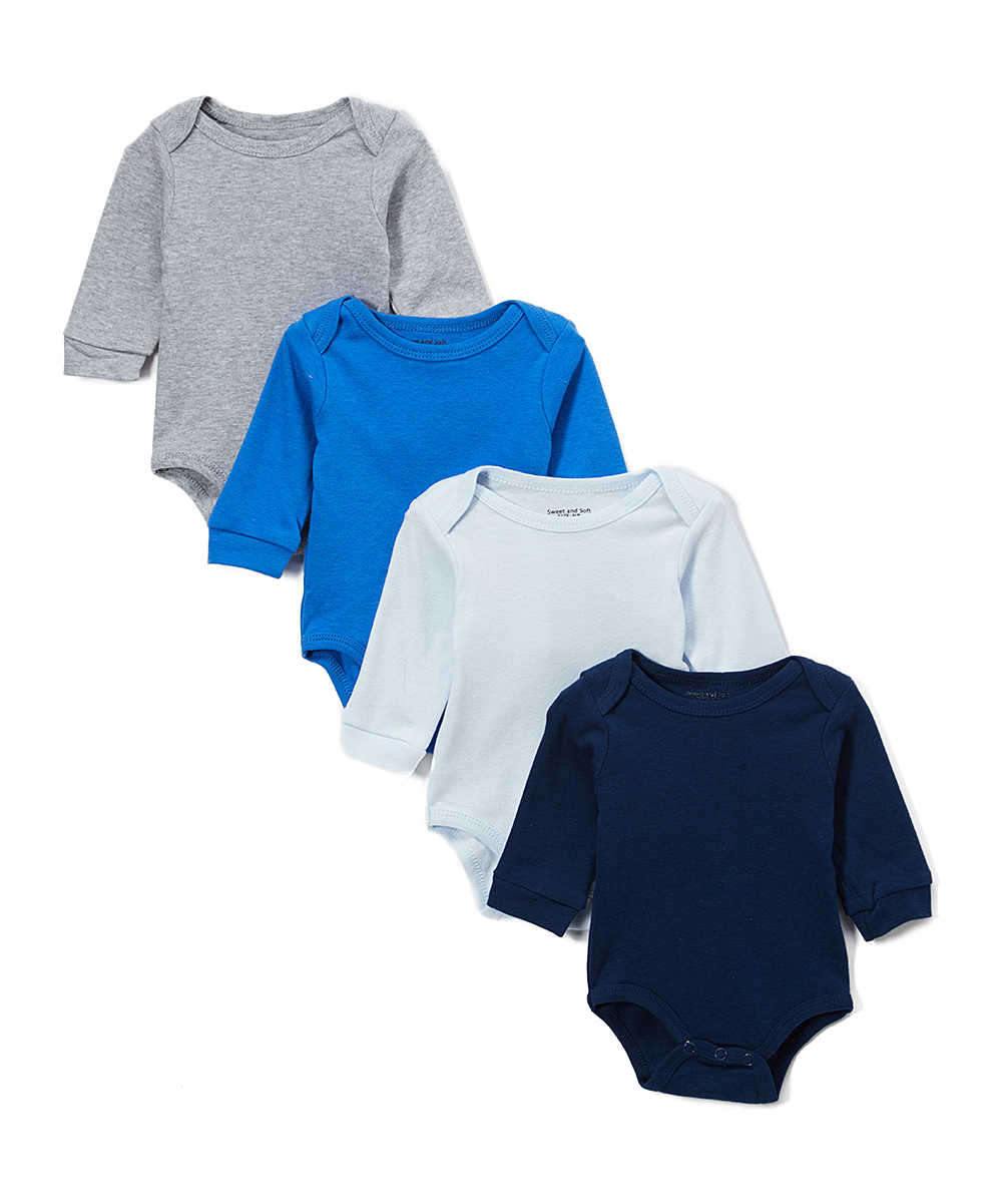 Baby Boys' Long Sleeve Bodysuits Solid Colors, 012M, 4 Pack