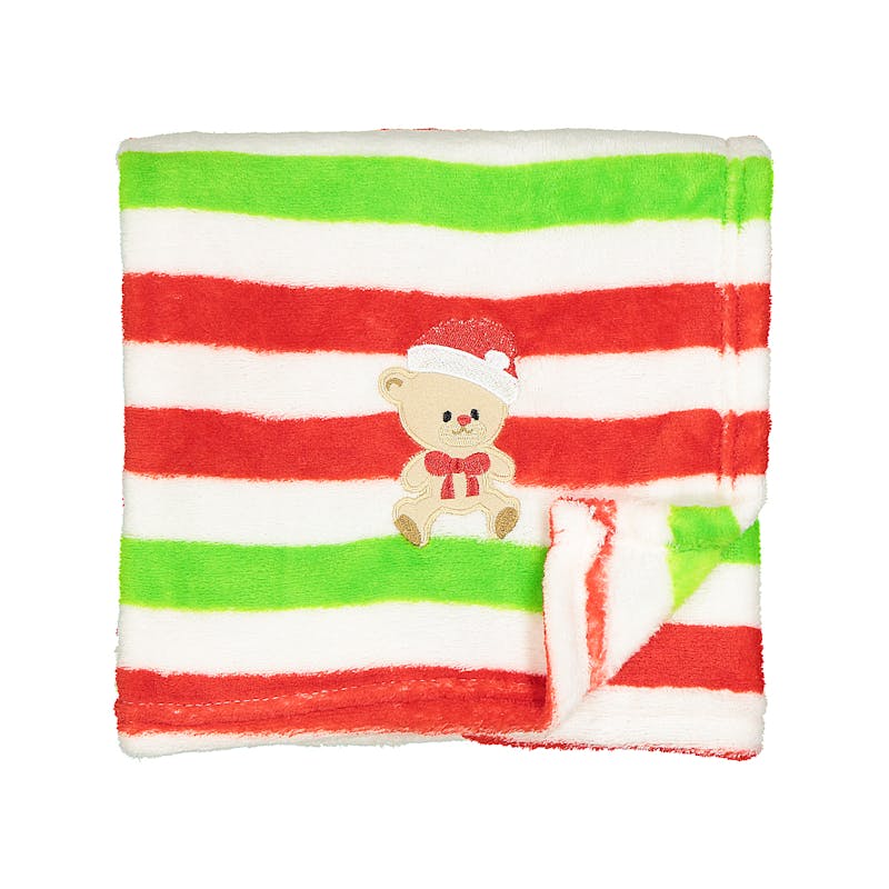 Coral Fleece Plush Blanket - Red  Green & White  Holiday Bear