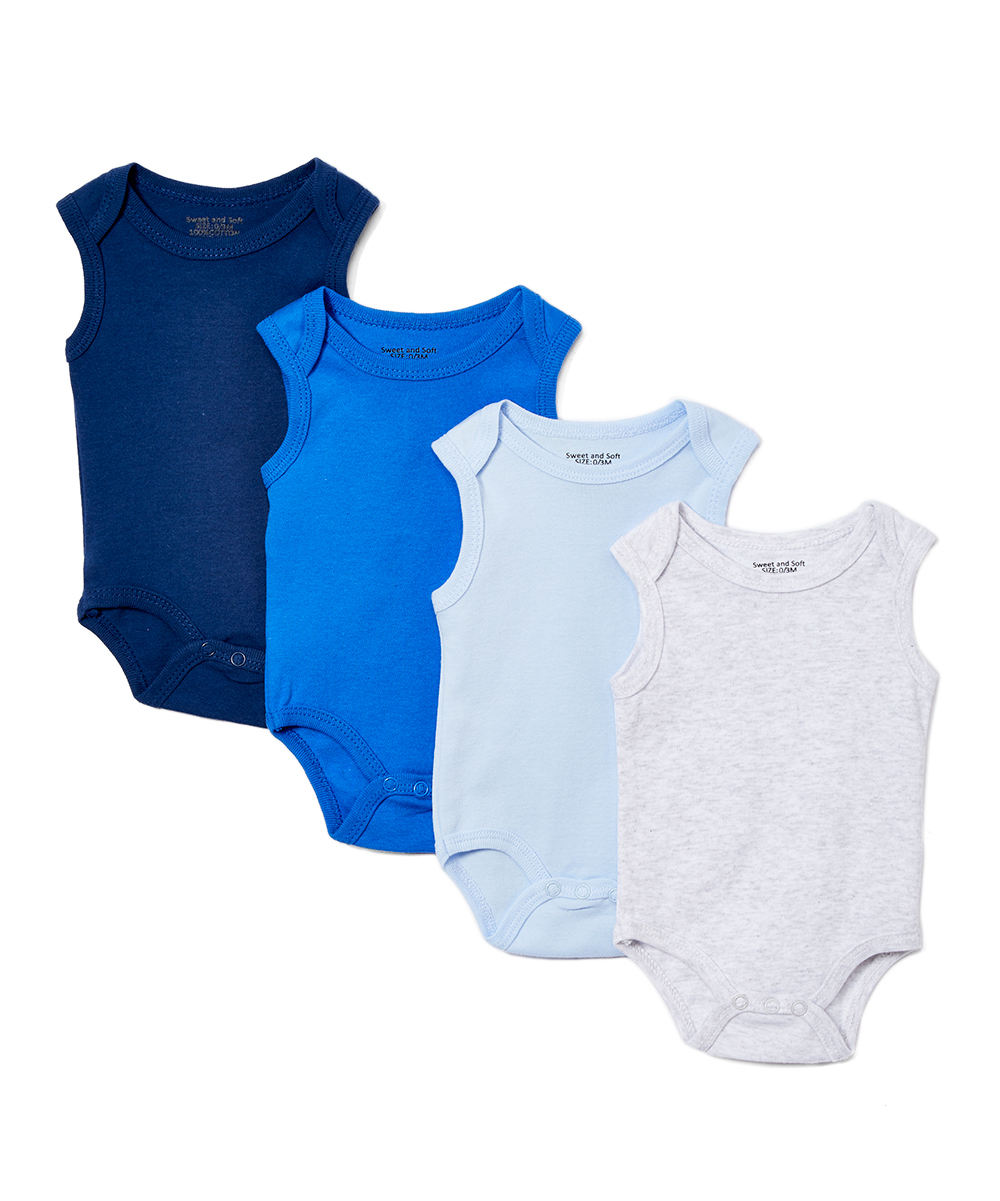 Baby Boys' Sleeveless Bodysuit Set Solids, 12M24M, 4 Pack