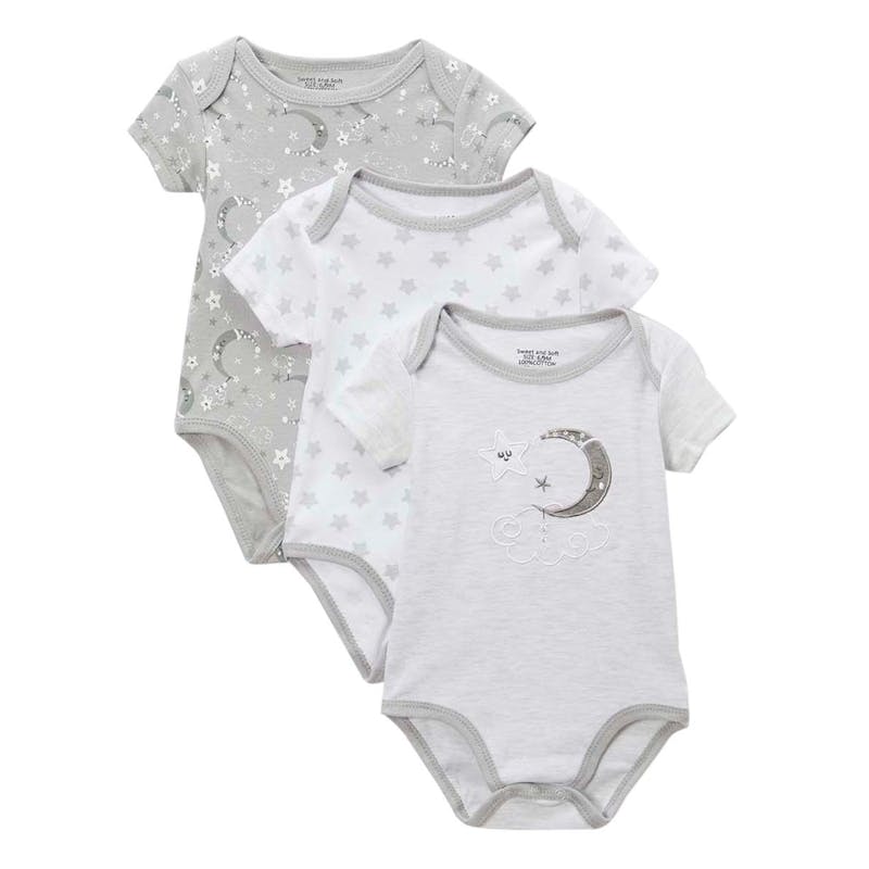 Baby Short Sleeve Bodysuit 3-Pack  Stars & Moons - 0-12M