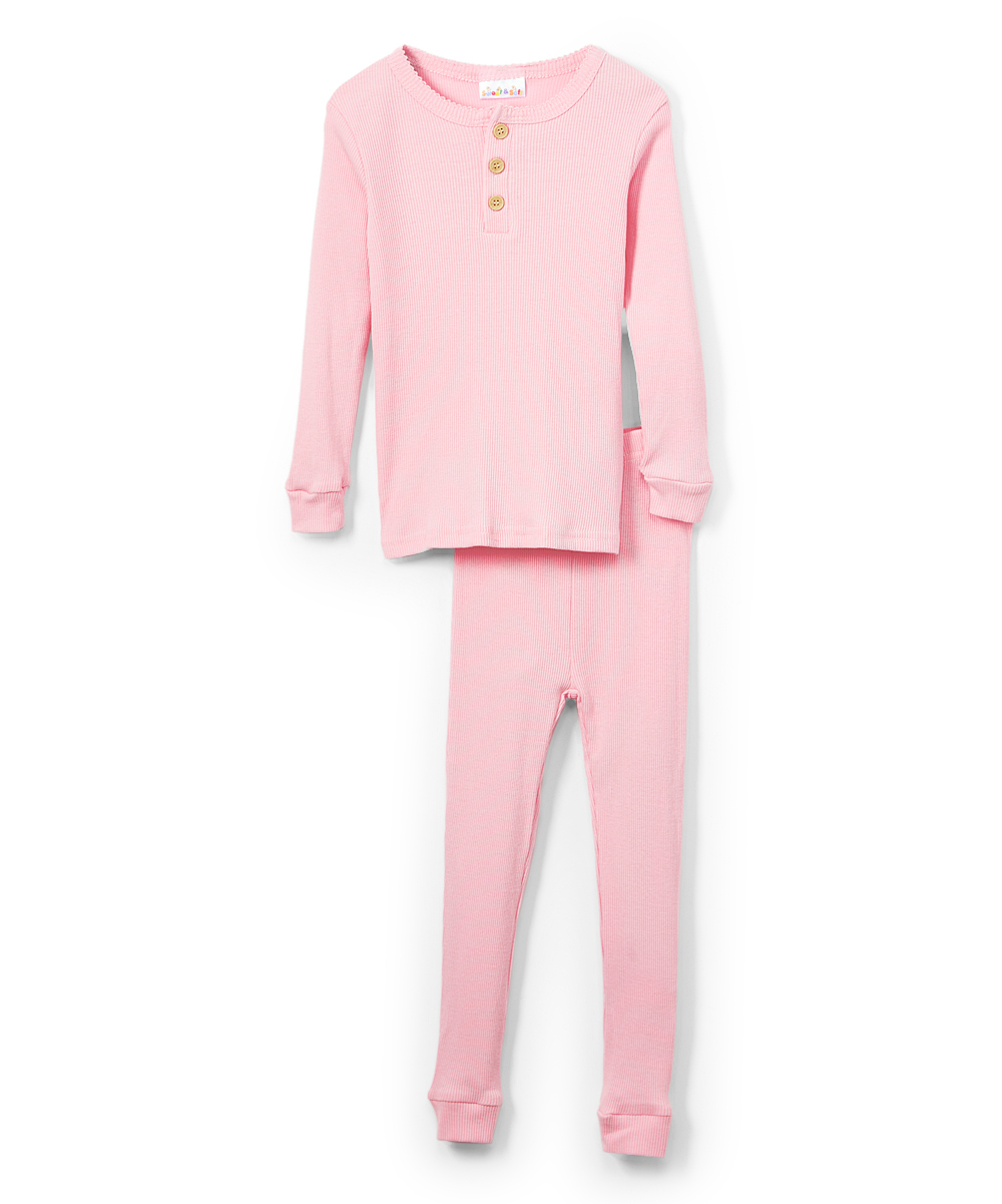 Girls' Long Sleeve Ribbed Pajamas - 2T-4T  Pink